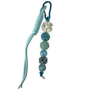 Beaded Blue Keychain With Carabiner Clip And Paracord Accent